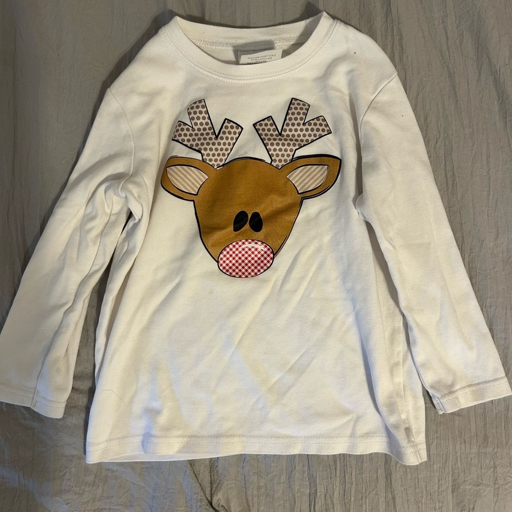 Charming White Reindeer Long Sleeve Tee